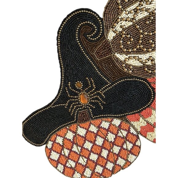 Pier 1 Fall Halloween 37" Beaded Witches Hat Pumpkin Spider Table Runner NWT - Picture 2 of 9